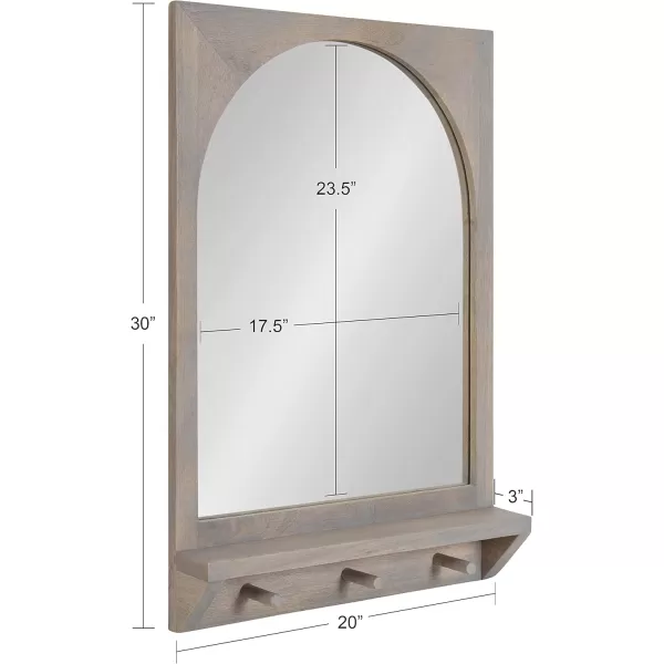 imageKate and Laurel Andover Pub Mirror with Coat Hooks 22 x 36 White Decorative Wood Wall Mirror with Five Hanging Pegs and Small Display ShelfWhite