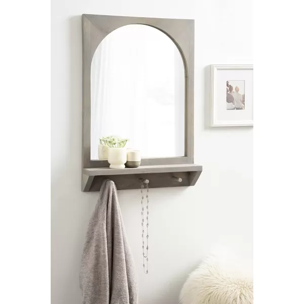 imageKate and Laurel Andover Pub Mirror with Coat Hooks 22 x 36 White Decorative Wood Wall Mirror with Five Hanging Pegs and Small Display ShelfWhite