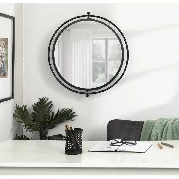 imageKate and Laurel Baron Modern Pivot Mirror 21 Inch Diameter Gold Decorative Adjustable Wall MirrorBlack