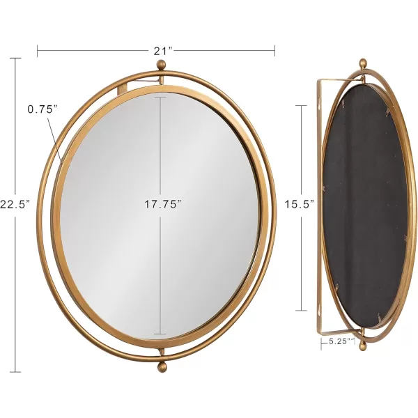 imageKate and Laurel Baron Modern Pivot Mirror 21 Inch Diameter Gold Decorative Adjustable Wall MirrorGold