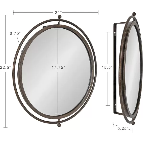 imageKate and Laurel Baron Modern Pivot Mirror 21 Inch Diameter Gold Decorative Adjustable Wall MirrorSilver