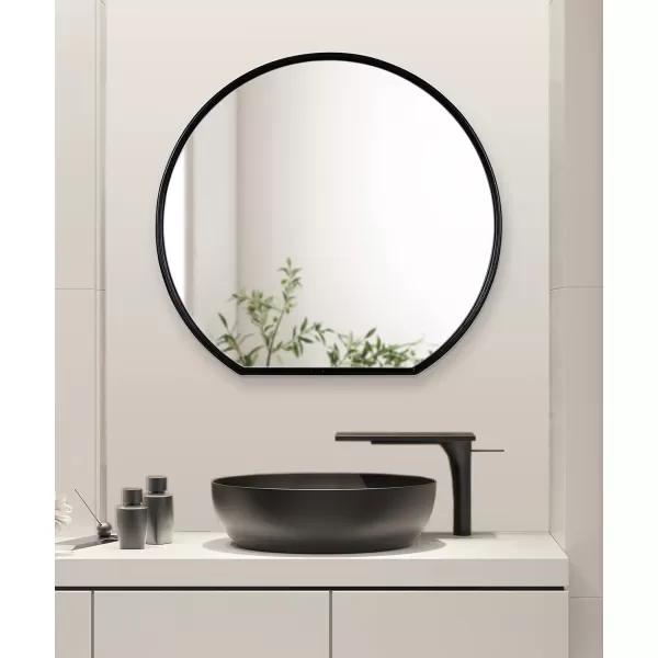 imageKate and Laurel Caskill Modern Round Mirror 24 x 23 Decorative Wall Mirror with Flat Bottom