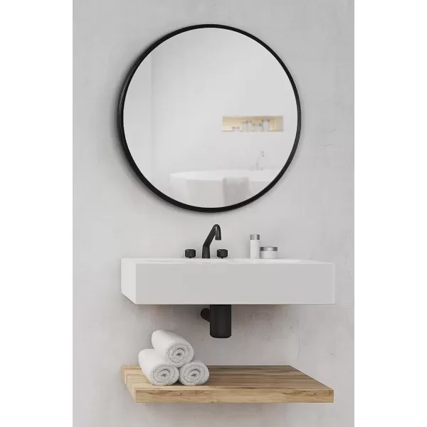 imageKate and Laurel Caskill Modern Wall Mirror 30quot Black Chic Circular Mirror for Wall DecorBlack