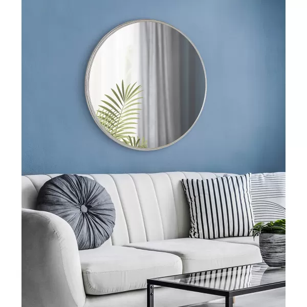 imageKate and Laurel Caskill Modern Wall Mirror 30quot Black Chic Circular Mirror for Wall DecorSilver