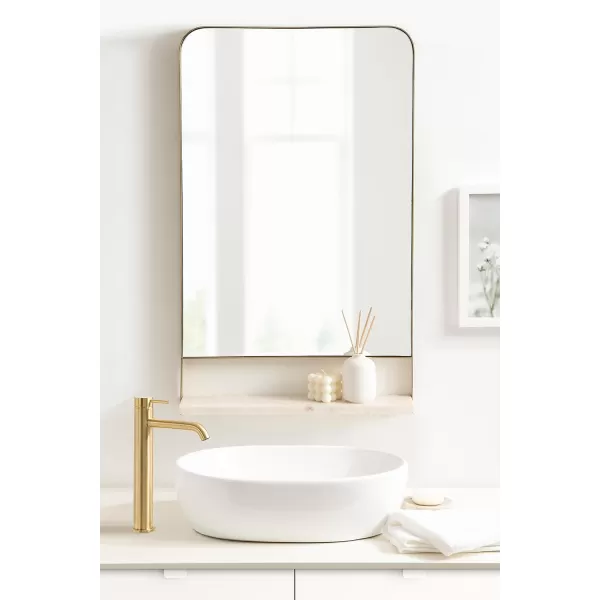 imageKate and Laurel Chadwin Modern Rectangle Wall Mirror with Shelf 20 x 34 White and Gold Glam Rectangular Contemporary Marble and Metal Mirror for Storage and DisplayGold