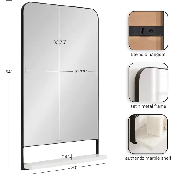 imageKate and Laurel Chadwin Modern Rectangle Wall Mirror with Shelf 20 x 34 White and Gold Glam Rectangular Contemporary Marble and Metal Mirror for Storage and DisplayBlack