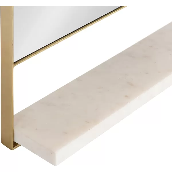 imageKate and Laurel Chadwin Modern Rectangle Wall Mirror with Shelf 20 x 34 White and Gold Glam Rectangular Contemporary Marble and Metal Mirror for Storage and DisplayGold