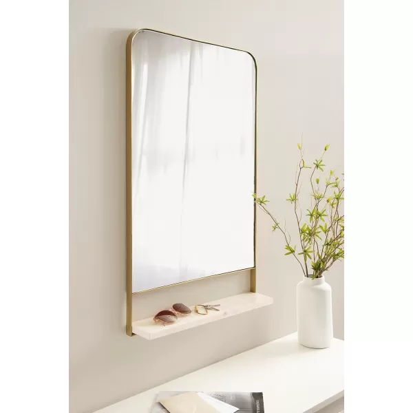 imageKate and Laurel Chadwin Modern Rectangle Wall Mirror with Shelf 20 x 34 White and Gold Glam Rectangular Contemporary Marble and Metal Mirror for Storage and DisplayGold