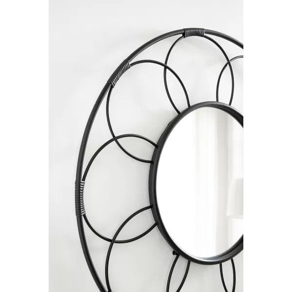 imageKate and Laurel Cori Boho Round Mirror 34 Inch Diameter Natural Light Decorative Metal Mirror with Rattan Accenting for Coastal Home Wall DecorBlack