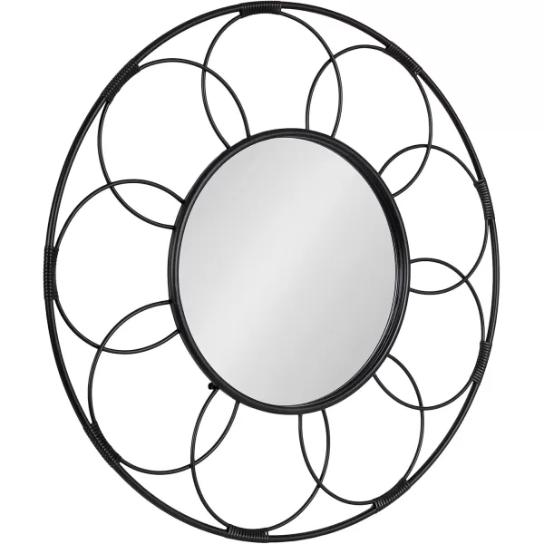 imageKate and Laurel Cori Boho Round Mirror 34 Inch Diameter Natural Light Decorative Metal Mirror with Rattan Accenting for Coastal Home Wall DecorBlack