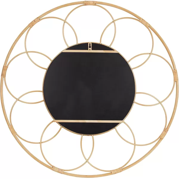 imageKate and Laurel Cori Boho Round Mirror 34 Inch Diameter Natural Light Decorative Metal Mirror with Rattan Accenting for Coastal Home Wall DecorBrown