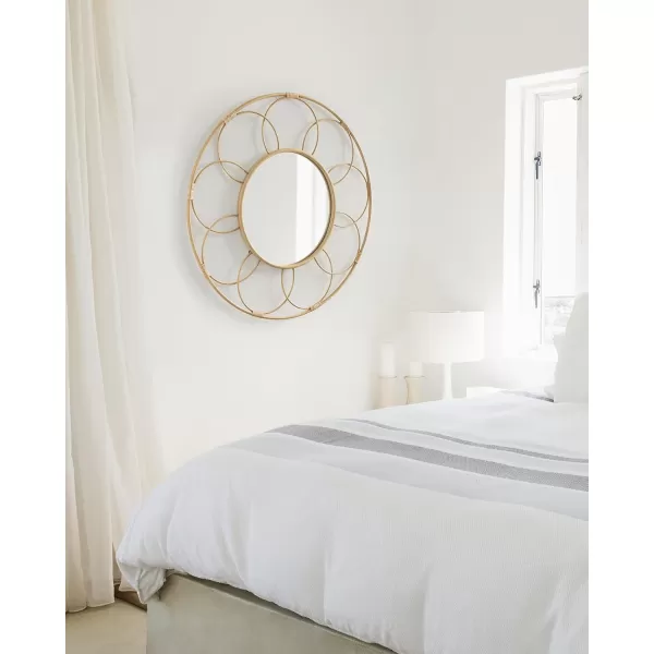 imageKate and Laurel Cori Boho Round Mirror 34 Inch Diameter Natural Light Decorative Metal Mirror with Rattan Accenting for Coastal Home Wall DecorBrown