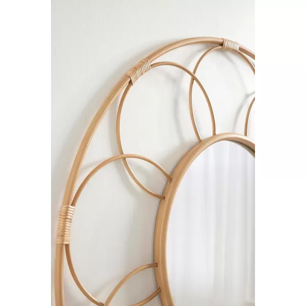 imageKate and Laurel Cori Boho Round Mirror 34 Inch Diameter Natural Light Decorative Metal Mirror with Rattan Accenting for Coastal Home Wall DecorBrown