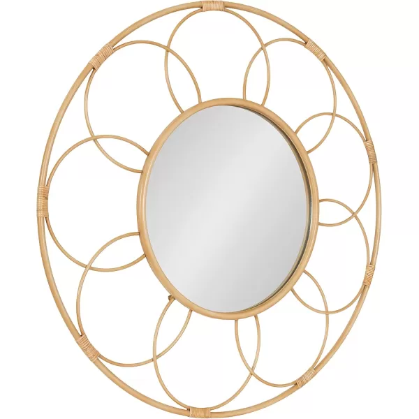 imageKate and Laurel Cori Boho Round Mirror 34 Inch Diameter Natural Light Decorative Metal Mirror with Rattan Accenting for Coastal Home Wall DecorBrown