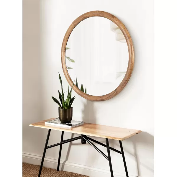 imageKate and Laurel Dessa Transitional Round Wooden Wall Mirror 32 Inch Diameter Natural Rustic Modern Circle Bathroom Vanity Mirror with Chunky Rounded Profile and Solid Poplar Wood FrameRustic Brown