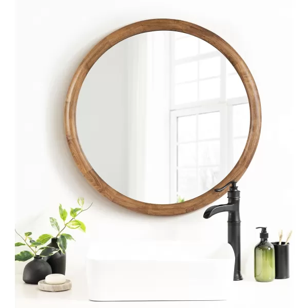 imageKate and Laurel Dessa Transitional Round Wooden Wall Mirror 32 Inch Diameter Natural Rustic Modern Circle Bathroom Vanity Mirror with Chunky Rounded Profile and Solid Poplar Wood FrameRustic Brown