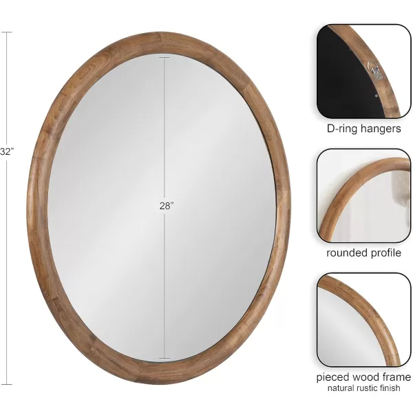 imageKate and Laurel Dessa Transitional Round Wooden Wall Mirror 32 Inch Diameter Natural Rustic Modern Circle Bathroom Vanity Mirror with Chunky Rounded Profile and Solid Poplar Wood FrameRustic Brown