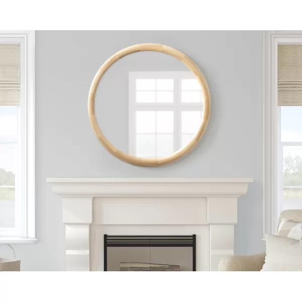 imageKate and Laurel Dessa Transitional Round Wooden Wall Mirror 32 Inch Diameter Natural Rustic Modern Circle Bathroom Vanity Mirror with Chunky Rounded Profile and Solid Poplar Wood FrameNatural