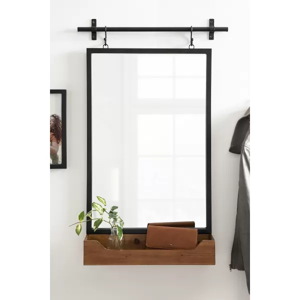 imageKate and Laurel Gammons Metal Framed Wall Mirror with Storage Shelf 18quot x 39quot Black Hanging Barn DoorInspired Accent MirrorBlackRustic Brown