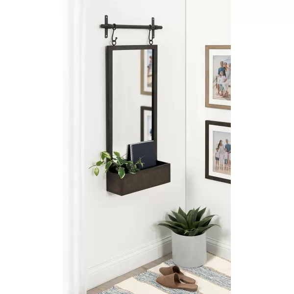 imageKate and Laurel Gammons Metal Framed Wall Mirror with Storage Shelf 18quot x 39quot Black Hanging Barn DoorInspired Accent MirrorSilver