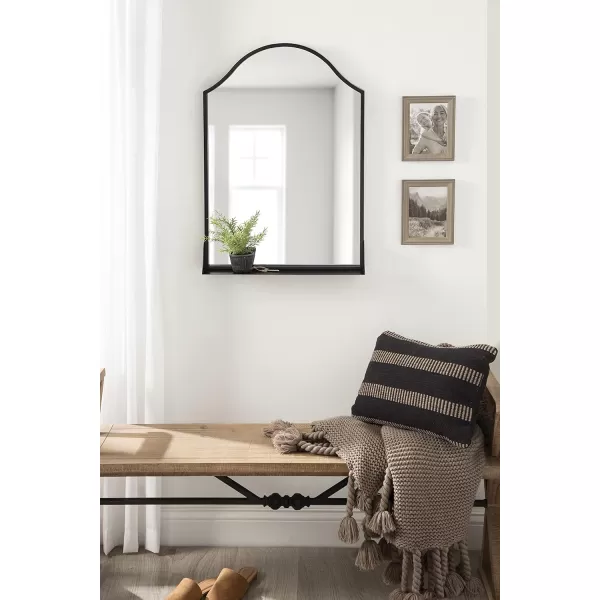 imageKate and Laurel Gramera Traditional Scalloped Arched Wall Mirror with Shelf 20x30 Black Decorative Glam Arch Mirror with Display Ledge and Sleek FinishBlack