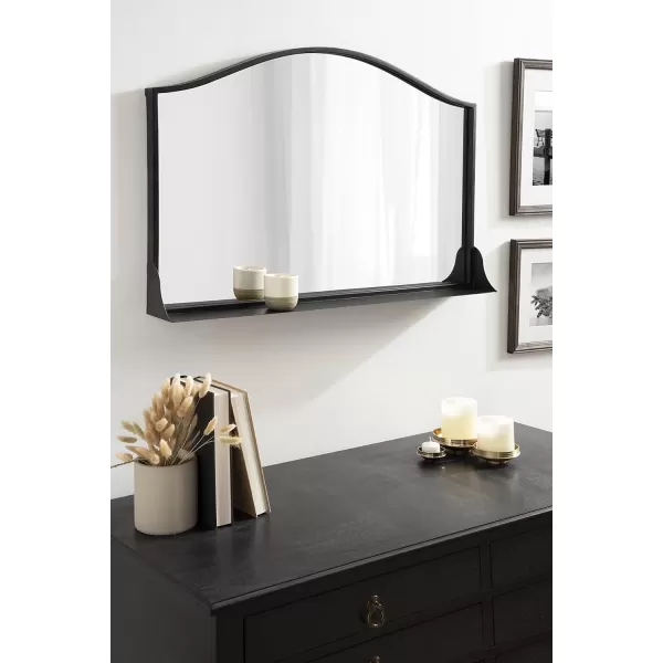 imageKate and Laurel Gramera Traditional Scalloped Arched Wall Mirror with Shelf 20x30 Black Decorative Glam Arch Mirror with Display Ledge and Sleek FinishBlack