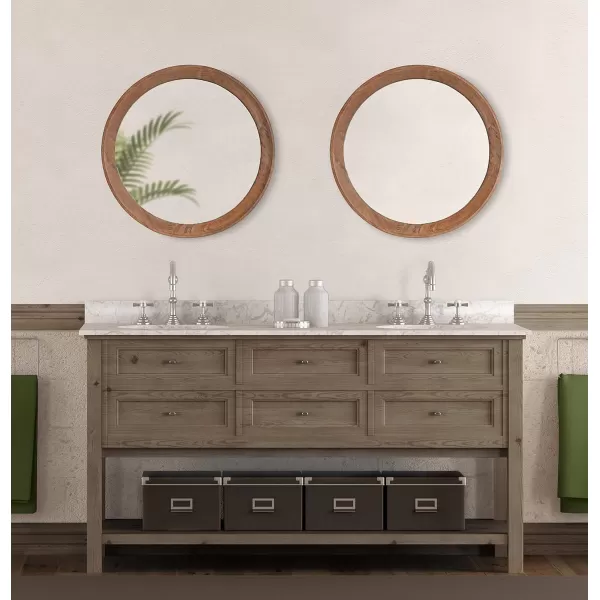 imageKate and Laurel Hartman Transitional Round Wood Framed Wall Mirror 30quot Diameter Brown Boho Chic Round Mirror for Wall24 Diameter