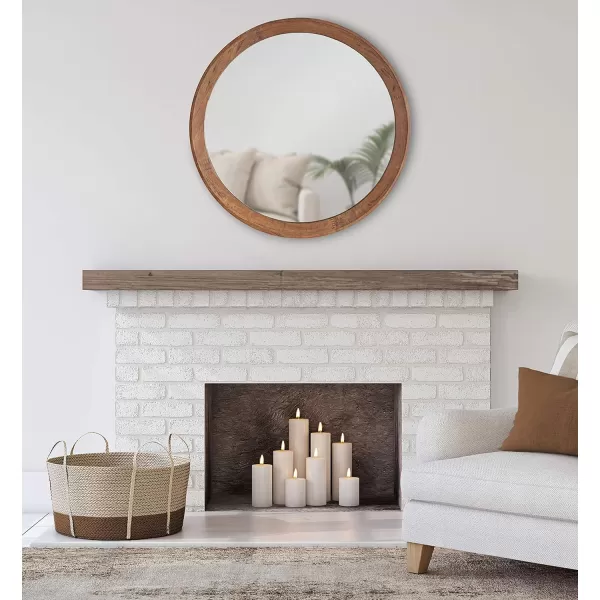 imageKate and Laurel Hartman Transitional Round Wood Framed Wall Mirror 30quot Diameter Brown Boho Chic Round Mirror for Wall30 Diameter