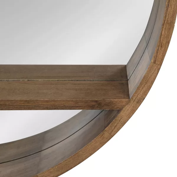 imageKate and Laurel Hutton Round Mirror with Shelf 30quot Diameter Rustic Brown Finish Geometric Home Decor