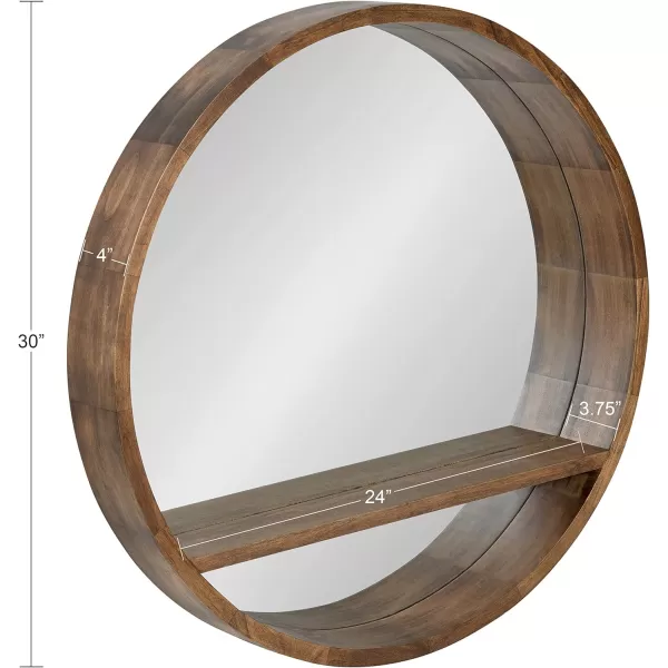 imageKate and Laurel Hutton Round Mirror with Shelf 30quot Diameter Rustic Brown Finish Geometric Home Decor