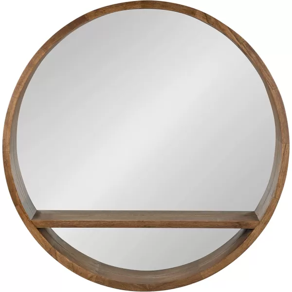 imageKate and Laurel Hutton Round Mirror with Shelf 30quot Diameter Rustic Brown Finish Geometric Home Decor