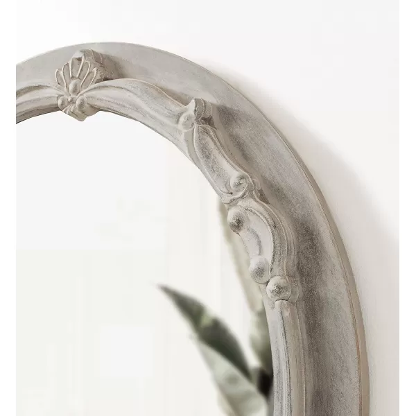 imageKate and Laurel Irelyn Coastal Wall Mirror 26 Inch Diameter Gray Farmhouse Inspired Dimensional Wall Decor Accent Piece with Round Frame and Ornate Crown Detailing