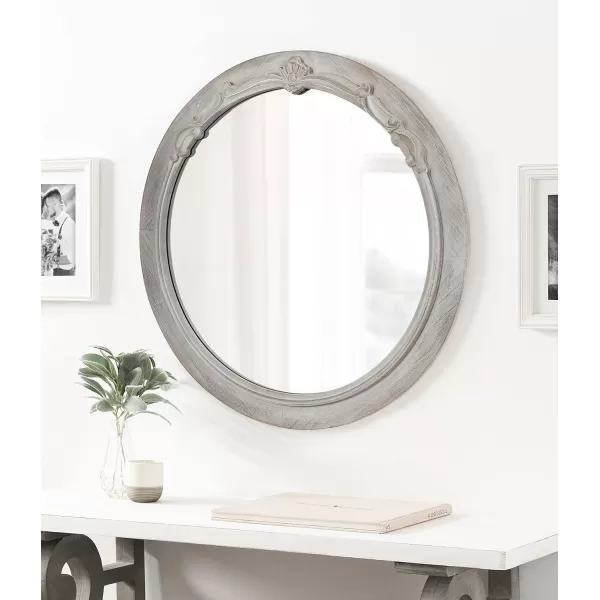 imageKate and Laurel Irelyn Coastal Wall Mirror 26 Inch Diameter Gray Farmhouse Inspired Dimensional Wall Decor Accent Piece with Round Frame and Ornate Crown Detailing
