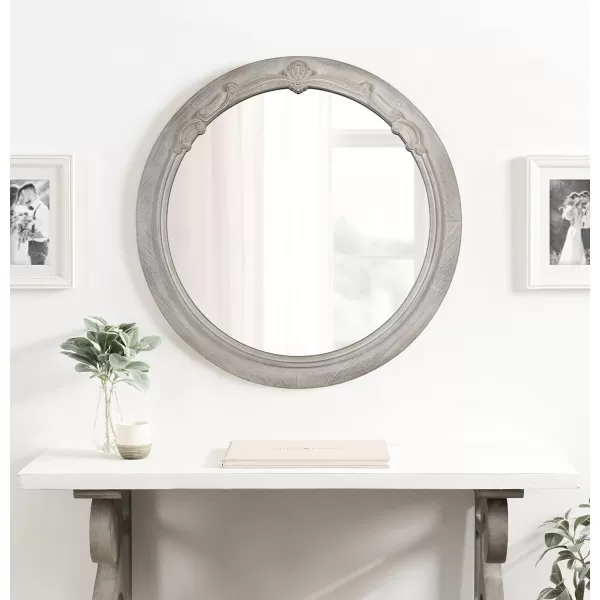 imageKate and Laurel Irelyn Coastal Wall Mirror 26 Inch Diameter Gray Farmhouse Inspired Dimensional Wall Decor Accent Piece with Round Frame and Ornate Crown Detailing
