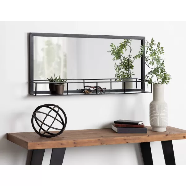 imageKate and Laurel Jackson Large RusticModern Farmhouse Metal Frame Mirror and Shelf Black 18x40