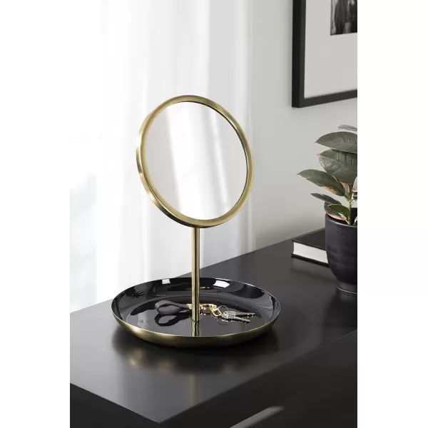 imageKate and Laurel Laranya Modern Decorative Table Mirror 11 x 15 Black and Gold Glamorous Freestanding Tabletop Mirror with Robust Metal Tray for Makeup and Jewelry Storage and DisplayBlackGold