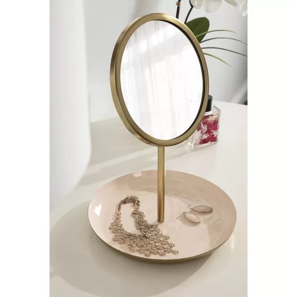 imageKate and Laurel Laranya Modern Decorative Table Mirror 11 x 15 Black and Gold Glamorous Freestanding Tabletop Mirror with Robust Metal Tray for Makeup and Jewelry Storage and DisplayPinkGold