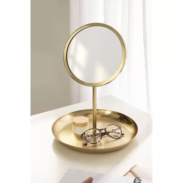 imageKate and Laurel Laranya Modern Decorative Table Mirror 11 x 15 Black and Gold Glamorous Freestanding Tabletop Mirror with Robust Metal Tray for Makeup and Jewelry Storage and DisplayGold