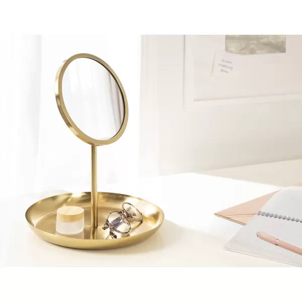 imageKate and Laurel Laranya Modern Decorative Table Mirror 11 x 15 Black and Gold Glamorous Freestanding Tabletop Mirror with Robust Metal Tray for Makeup and Jewelry Storage and DisplayGold