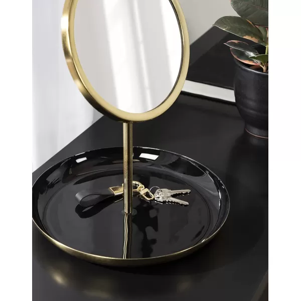 imageKate and Laurel Laranya Modern Decorative Table Mirror 11 x 15 Black and Gold Glamorous Freestanding Tabletop Mirror with Robust Metal Tray for Makeup and Jewelry Storage and DisplayBlackGold