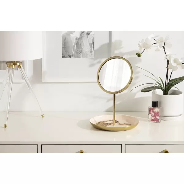 imageKate and Laurel Laranya Modern Decorative Table Mirror 11 x 15 Black and Gold Glamorous Freestanding Tabletop Mirror with Robust Metal Tray for Makeup and Jewelry Storage and DisplayPinkGold