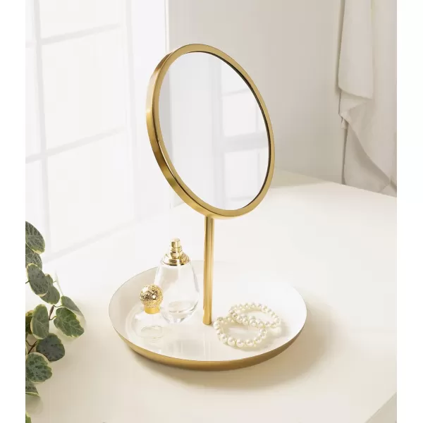 imageKate and Laurel Laranya Modern Decorative Table Mirror 11 x 15 Black and Gold Glamorous Freestanding Tabletop Mirror with Robust Metal Tray for Makeup and Jewelry Storage and DisplayWhiteGold