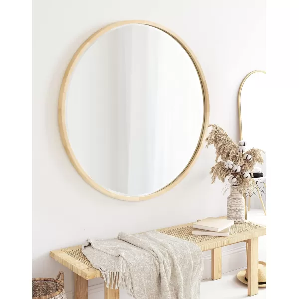 imageKate and Laurel McLean Modern Scandinavian Wood Framed Round Wall Mirror 34 Inch Diameter Natural Poplar Decorative Circle Wooden Mirror with Slim Frame and Modern ShapeNatural