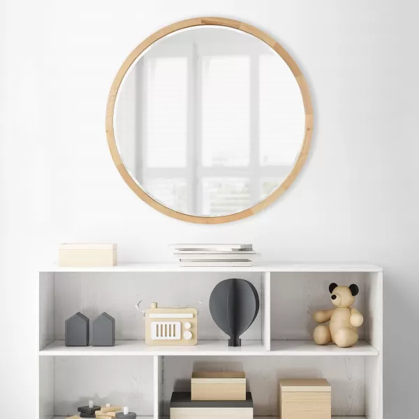 imageKate and Laurel McLean Modern Scandinavian Wood Framed Round Wall Mirror 34 Inch Diameter Natural Poplar Decorative Circle Wooden Mirror with Slim Frame and Modern ShapeNatural