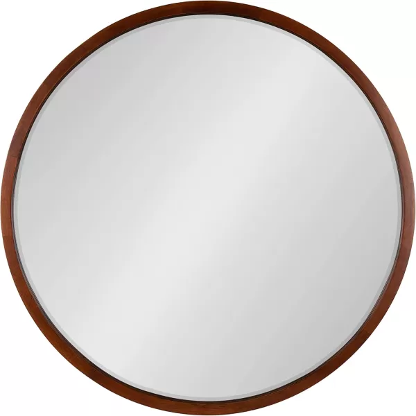 imageKate and Laurel McLean Modern Scandinavian Wood Framed Round Wall Mirror 34 Inch Diameter Natural Poplar Decorative Circle Wooden Mirror with Slim Frame and Modern ShapeWalnut Brown