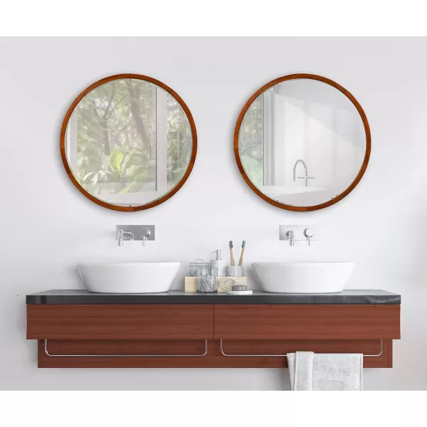 imageKate and Laurel McLean Modern Scandinavian Wood Framed Round Wall Mirror 34 Inch Diameter Natural Poplar Decorative Circle Wooden Mirror with Slim Frame and Modern ShapeWalnut Brown