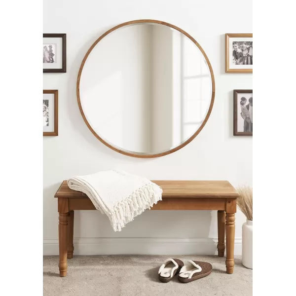 imageKate and Laurel McLean Modern Scandinavian Wood Framed Round Wall Mirror 34 Inch Diameter Natural Poplar Decorative Circle Wooden Mirror with Slim Frame and Modern ShapeRustic Brown