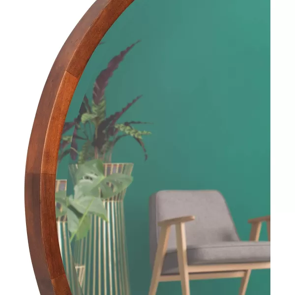 imageKate and Laurel McLean Modern Scandinavian Wood Framed Round Wall Mirror 34 Inch Diameter Natural Poplar Decorative Circle Wooden Mirror with Slim Frame and Modern ShapeWalnut Brown