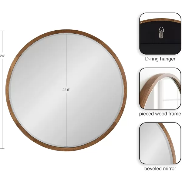 imageKate and Laurel McLean Modern Scandinavian Wood Framed Round Wall Mirror 34 Inch Diameter Natural Poplar Decorative Circle Wooden Mirror with Slim Frame and Modern ShapeRustic Brown