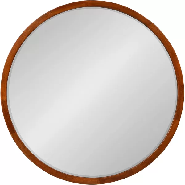 imageKate and Laurel McLean Modern Scandinavian Wood Framed Round Wall Mirror 34 Inch Diameter Natural Poplar Decorative Circle Wooden Mirror with Slim Frame and Modern ShapeWalnut Brown